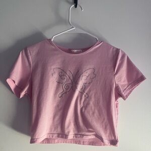 DKNY Pink Short Sleeve Tee with Butterfly Design